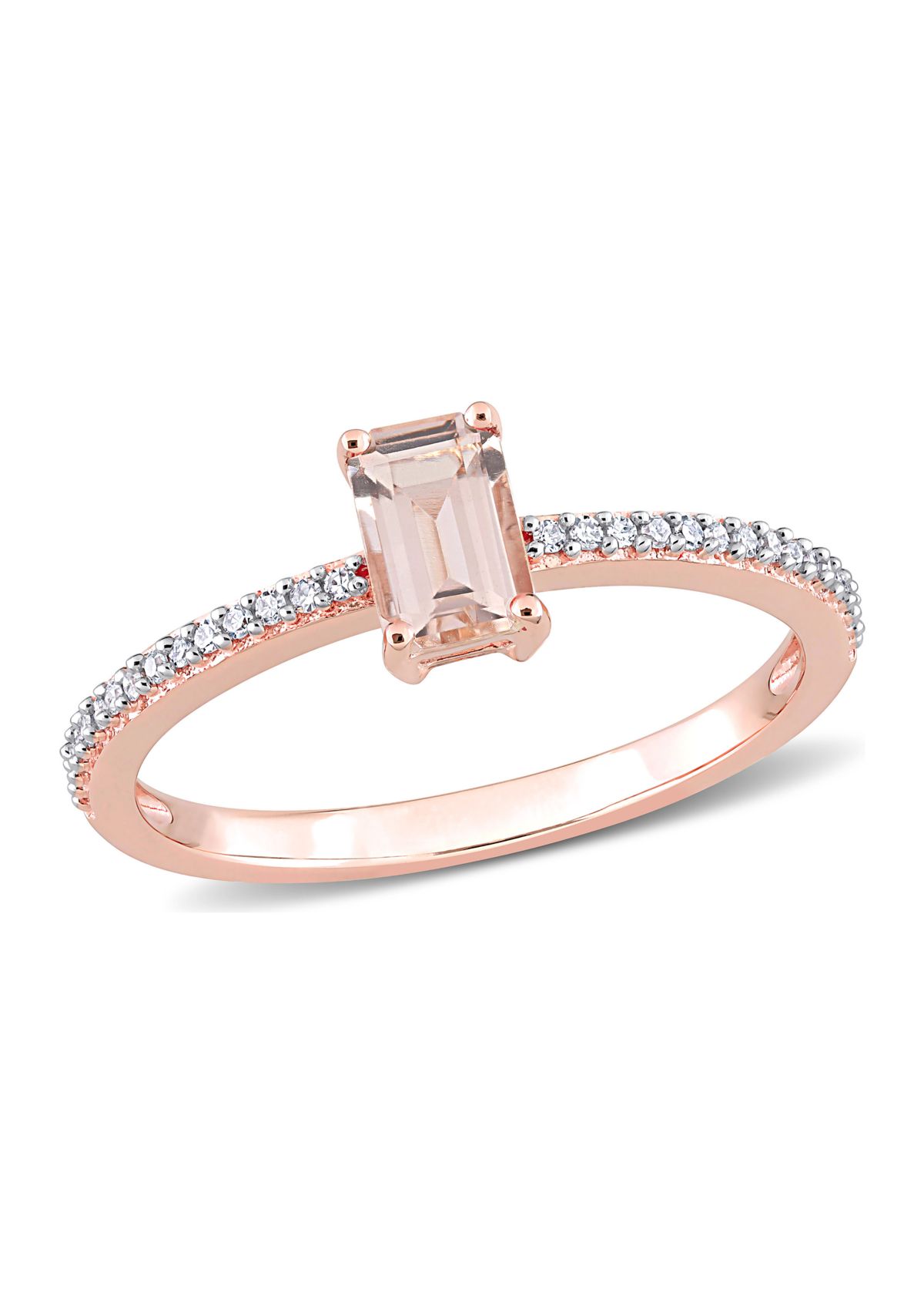 5/8 ct. t.w. Morganite and 1/10 ct. t.w. Diamond Emerald Cut Promise Ring in 10k Rose Gold