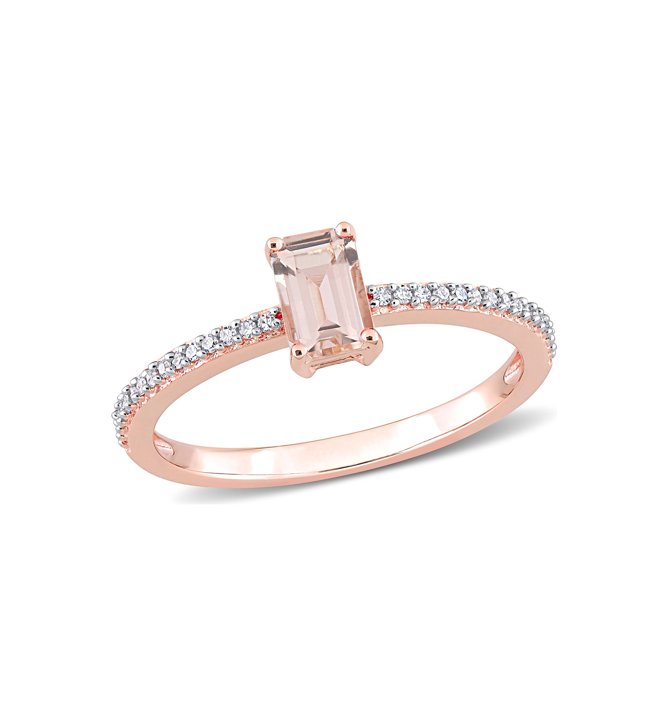 5/8 ct. t.w. Morganite and 1/10 ct. t.w. Diamond Emerald Cut Promise Ring in 10k Rose Gold