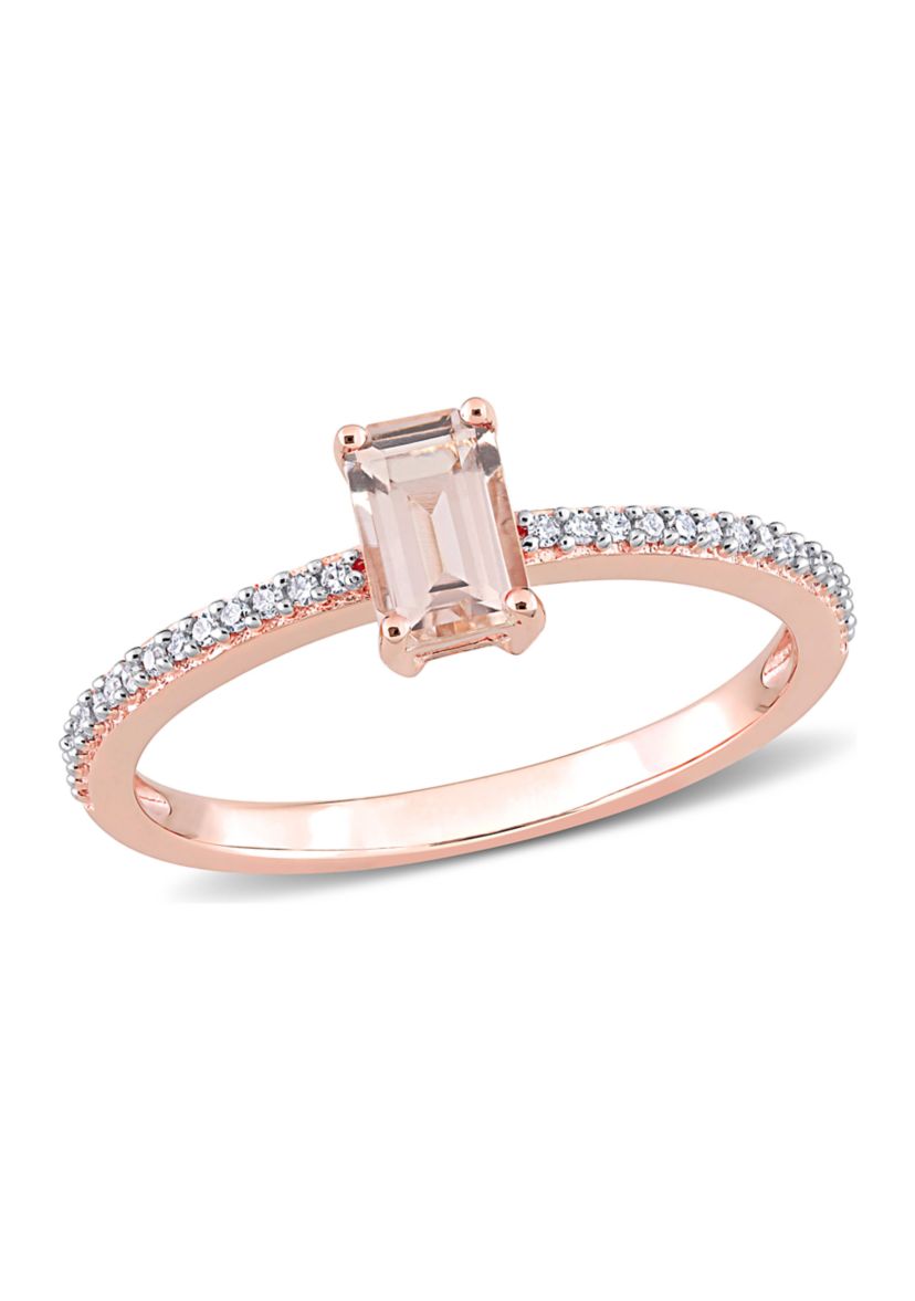 5/8 ct. t.w. Morganite and 1/10 ct. t.w. Diamond Emerald Cut Promise Ring in 10k Rose Gold
