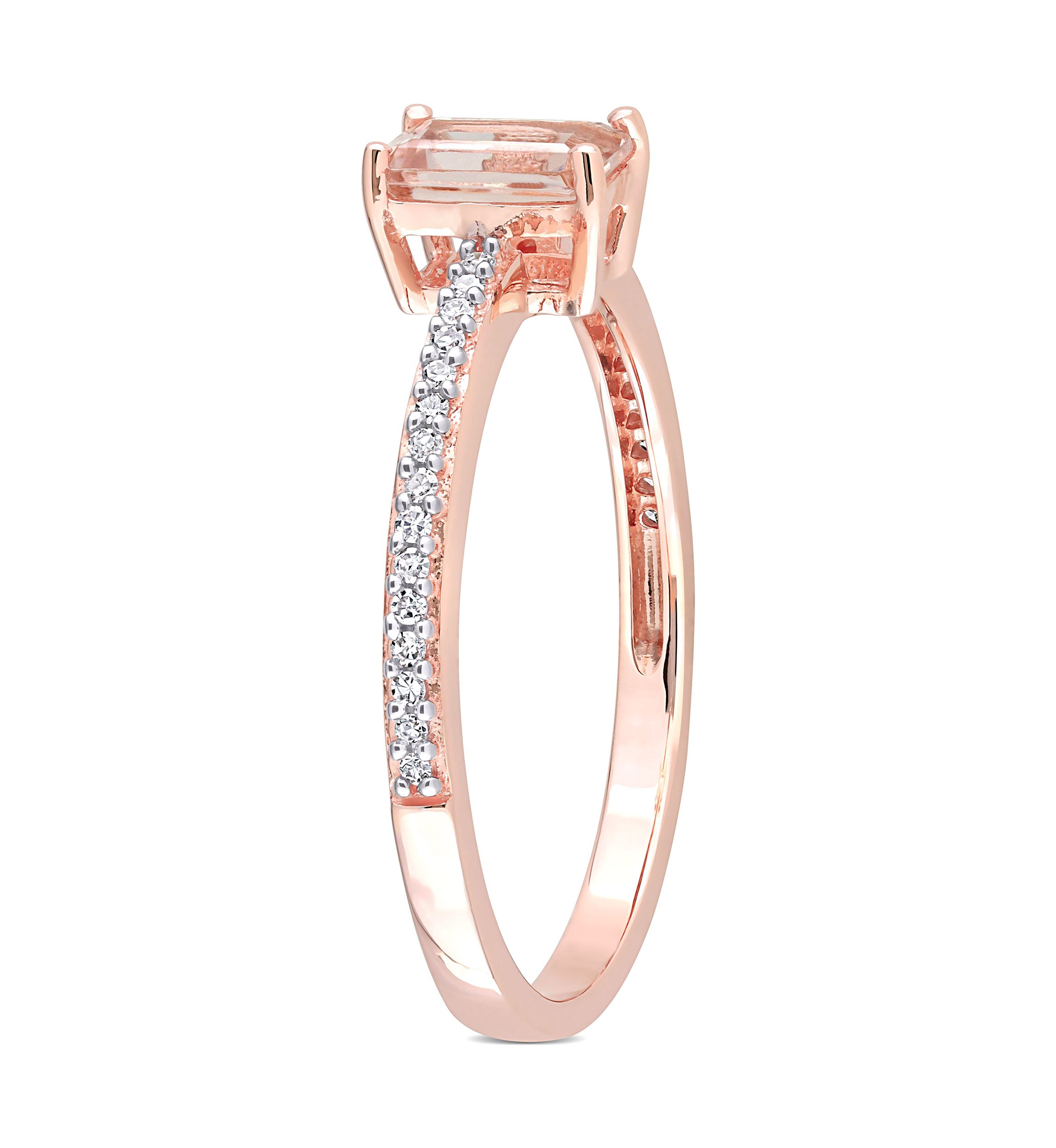 5/8 ct. t.w. Morganite and 1/10 ct. t.w. Diamond Emerald Cut Promise Ring in 10k Rose Gold