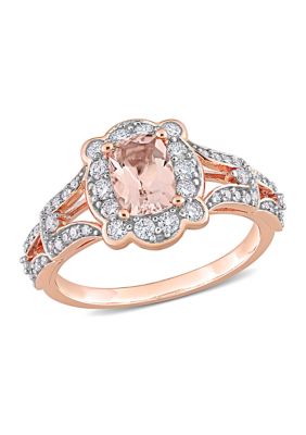 Belk & Co 3/4 Ct. T.w. Morganite And 1/2 Ct. T.w. Diamond Halo Ring In 10K Rose Gold
