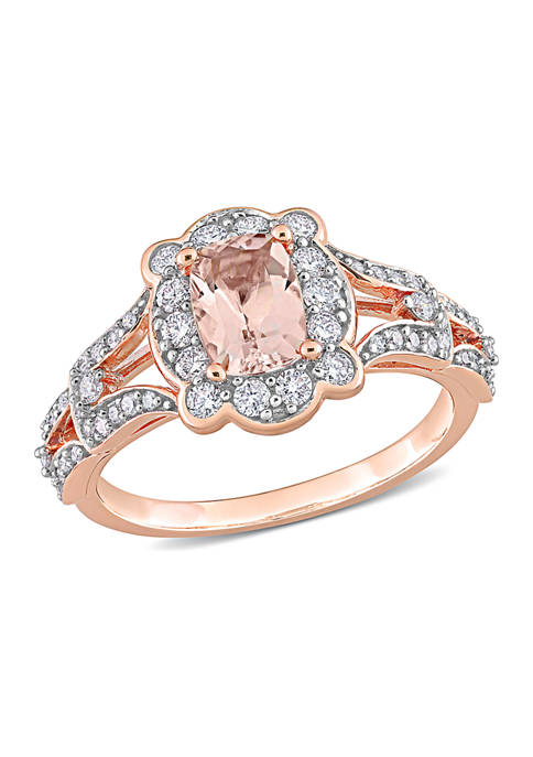 3/4 ct. t.w. Morganite and 1/2 ct. t.w. Diamond Halo Ring in 10k Rose Gold