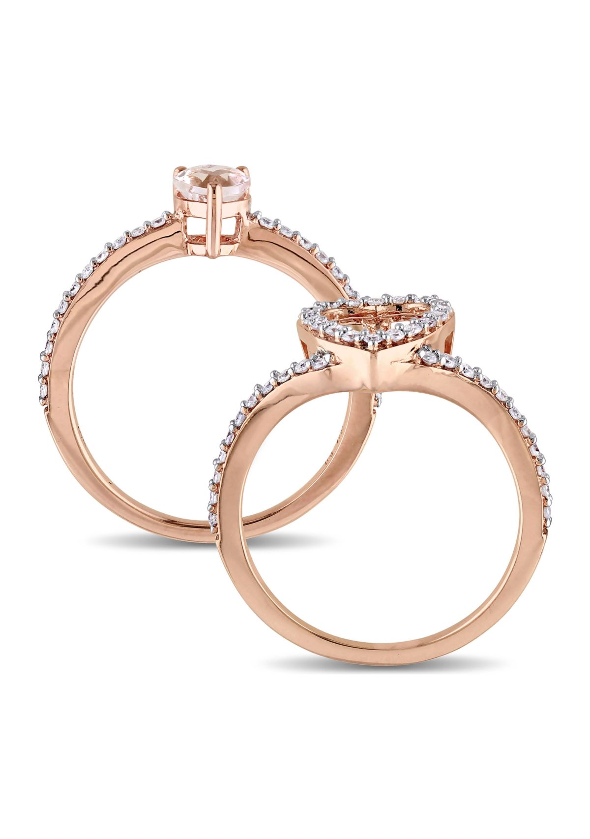 1/2 ct. t.w. Morganite and 1/2 ct. t.w. Diamond Halo Interlocking Bridal Ring Set in 10k Rose Gold