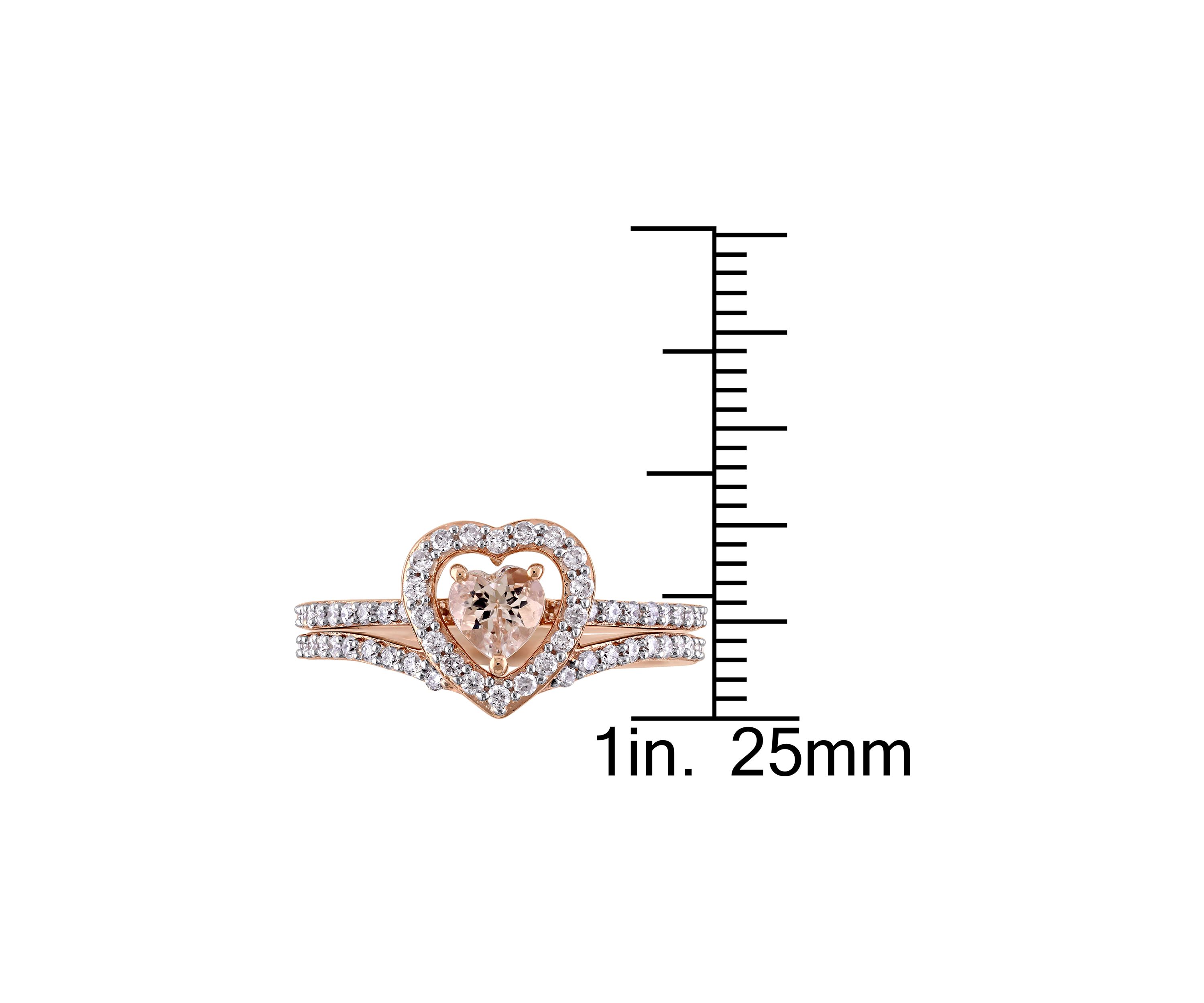 1/2 ct. t.w. Morganite and 1/2 ct. t.w. Diamond Halo Interlocking Bridal Ring Set in 10k Rose Gold