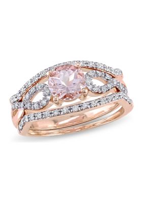 Belk & Co 3/4 Ct. T.w. Morganite And 1/4 Ct. T.w. Diamond Infinity 3-Piece Bridal Ring Set In 10K Rose Gold