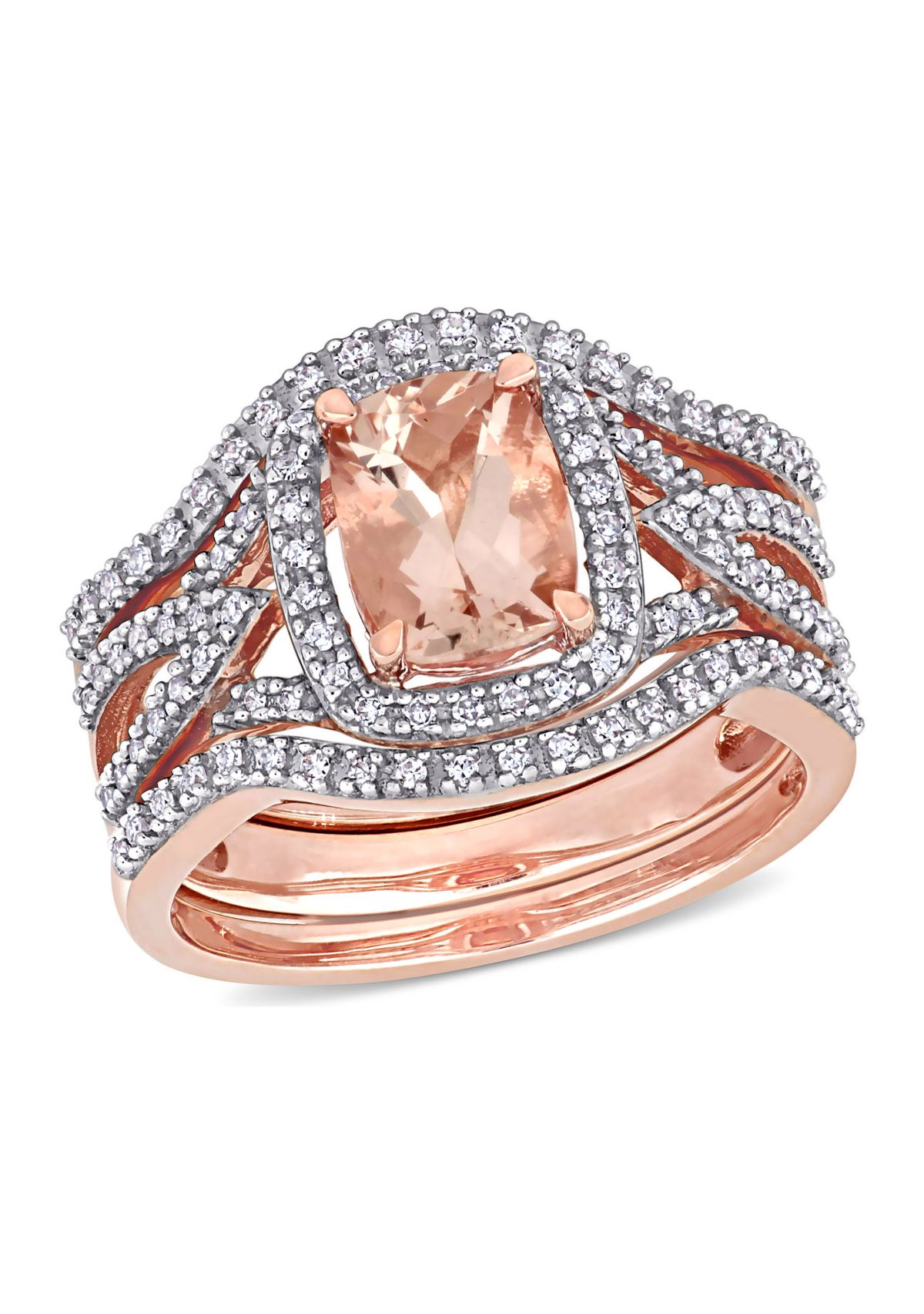 1.3 ct. t.w. Morganite and 1/3 ct. t.w. Diamond 3-Piece Bridal Set in 10k Rose Gold
