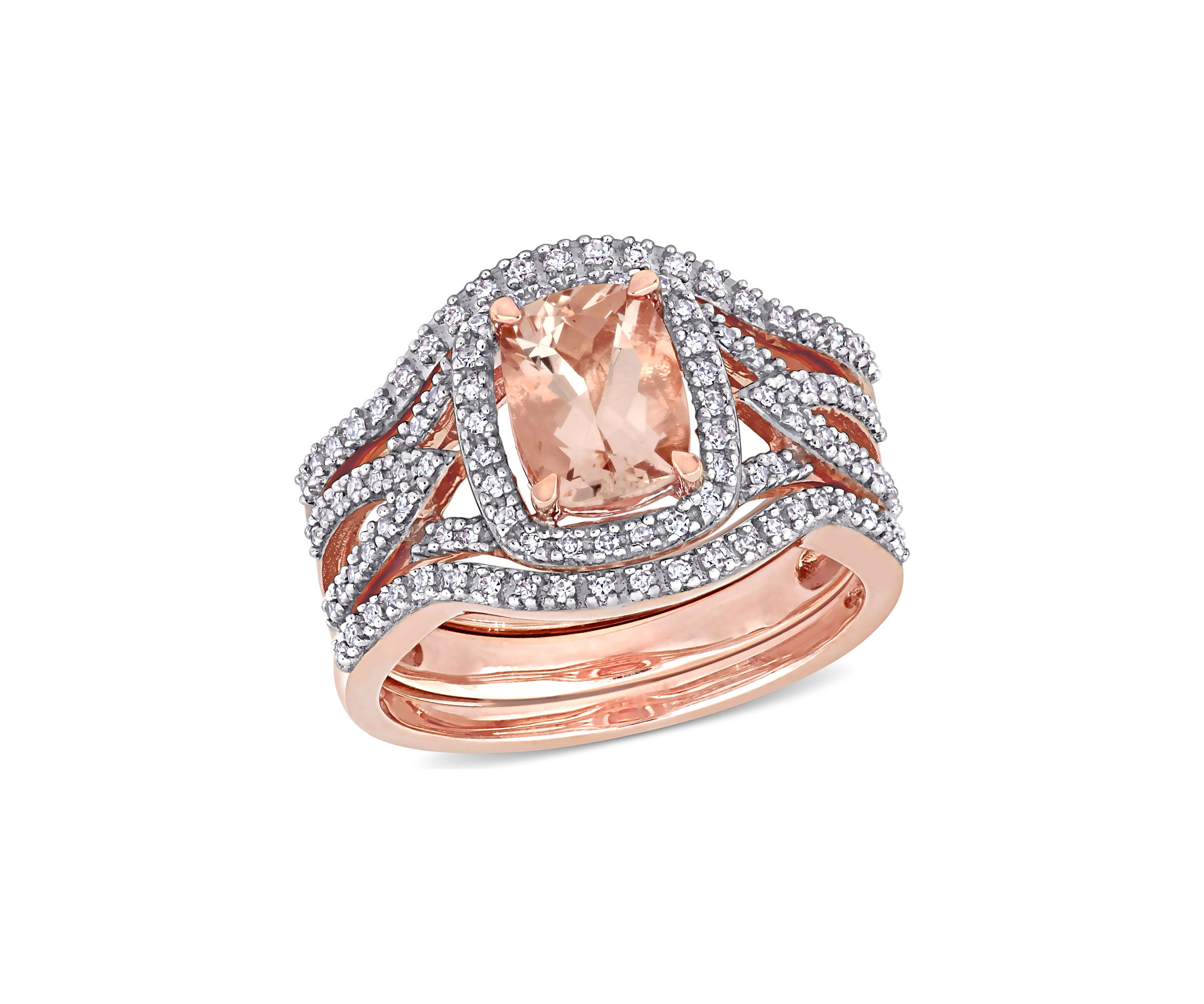 1.3 ct. t.w. Morganite and 1/3 ct. t.w. Diamond 3-Piece Bridal Set in 10k Rose Gold