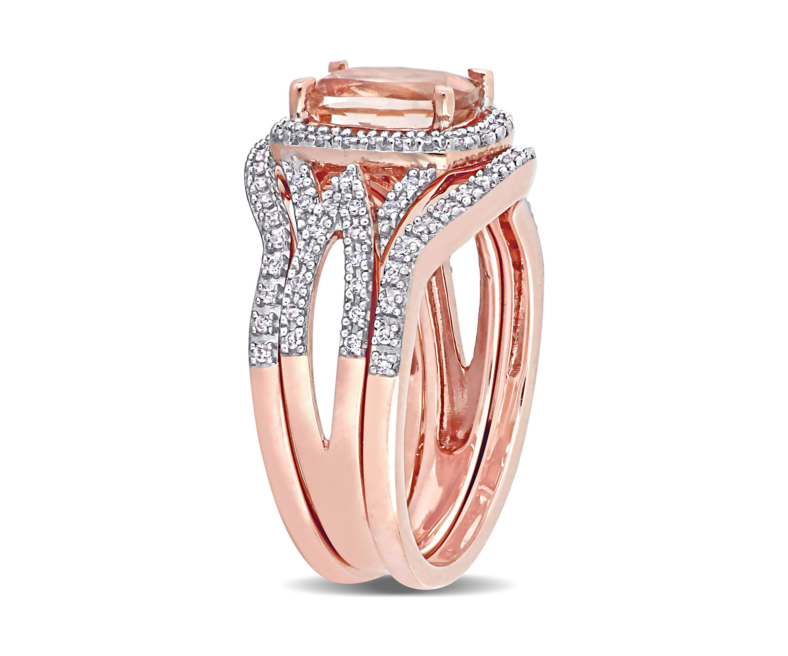 1.3 ct. t.w. Morganite and 1/3 ct. t.w. Diamond 3-Piece Bridal Set in 10k Rose Gold