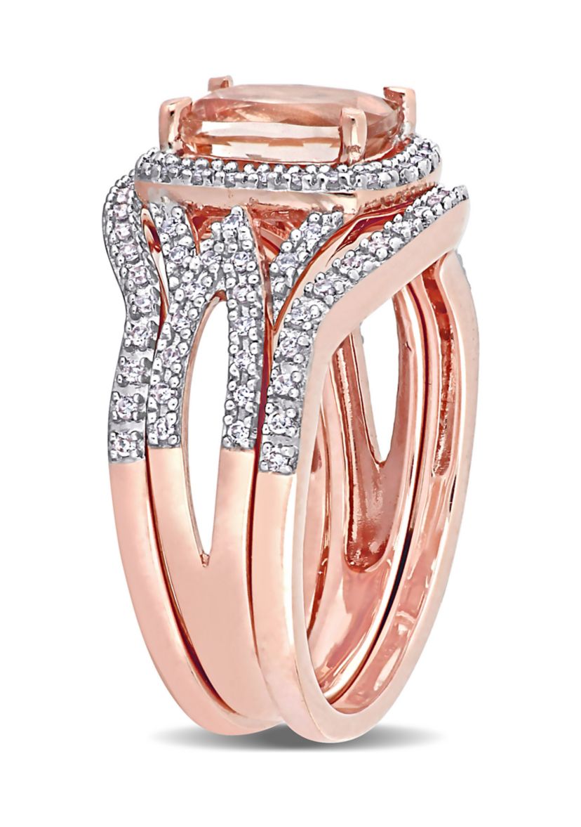 1.3 ct. t.w. Morganite and 1/3 ct. t.w. Diamond 3-Piece Bridal Set in 10k Rose Gold