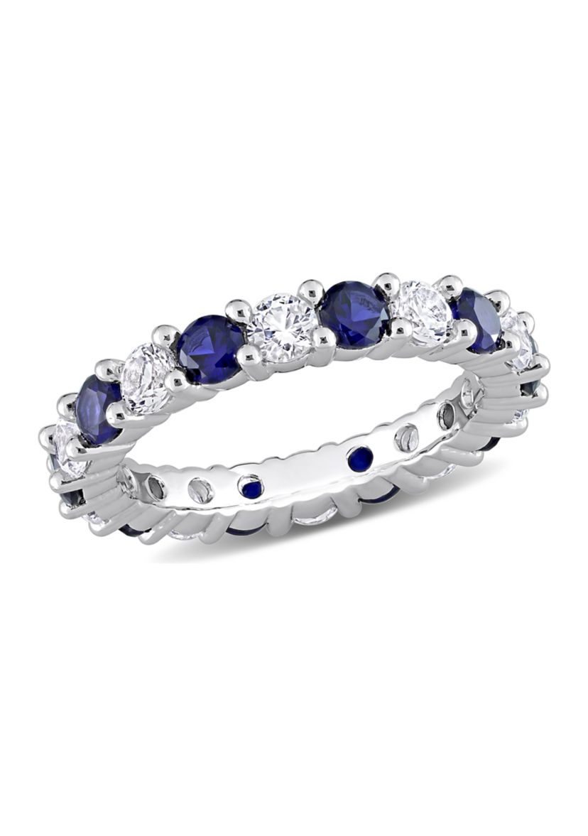 Lab Created 3.5 ct. t.w. Created Blue and White Sapphire Full Eternity Band in Sterling Silver