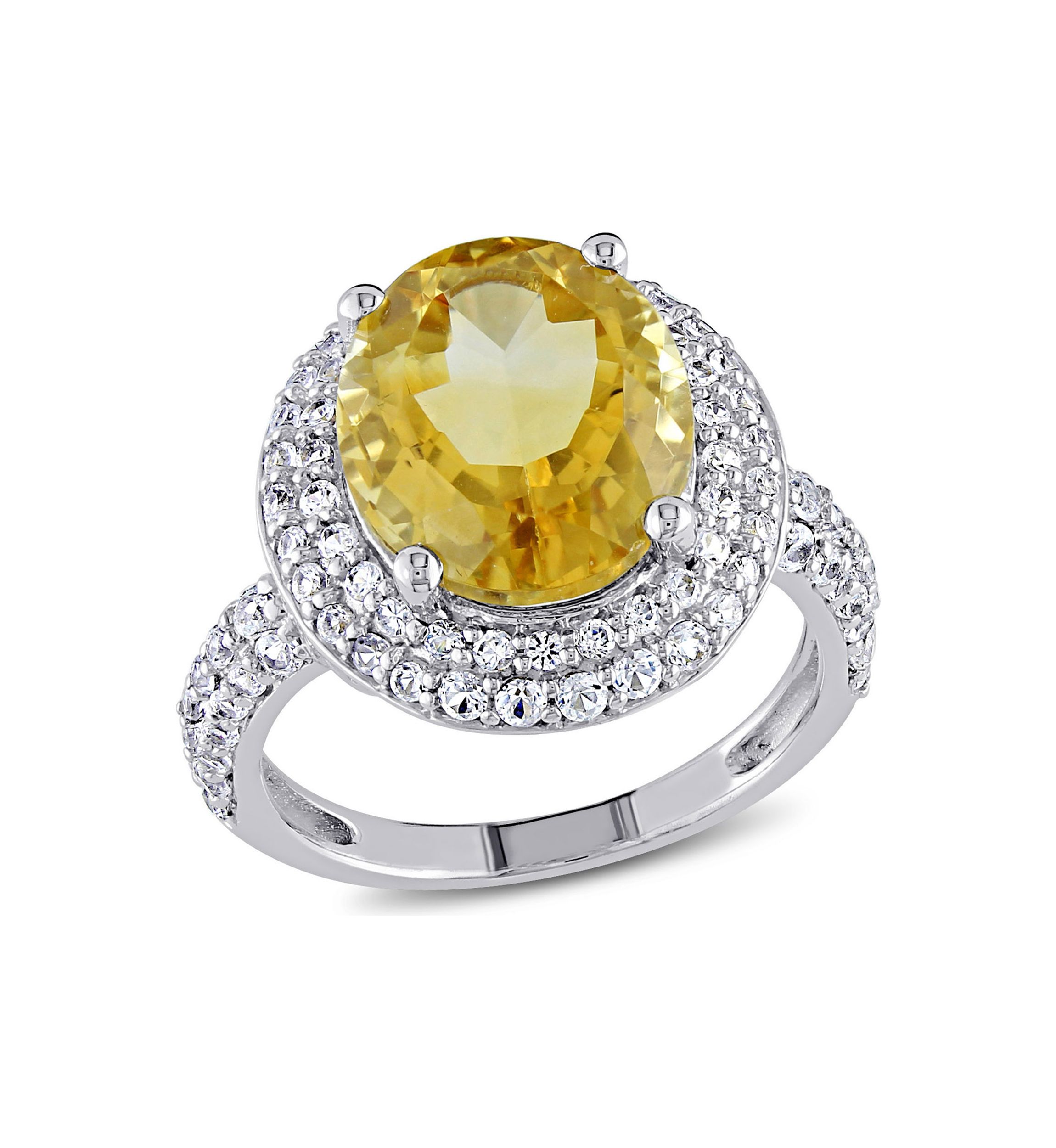 Lab Created Citrine and Created White Sapphire Oval Halo Ring in Sterling Silver
