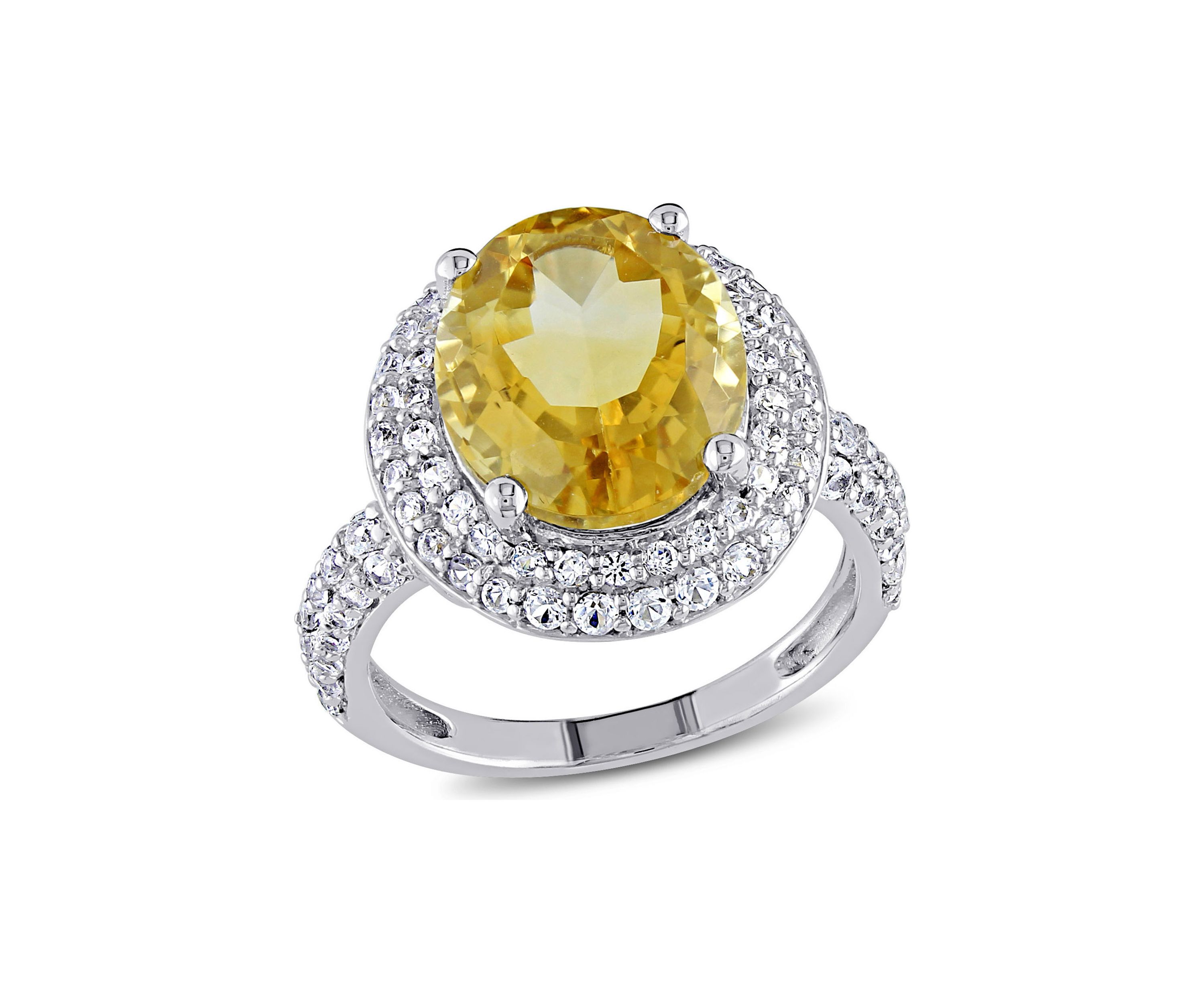 Lab Created Citrine and Created White Sapphire Oval Halo Ring in Sterling Silver