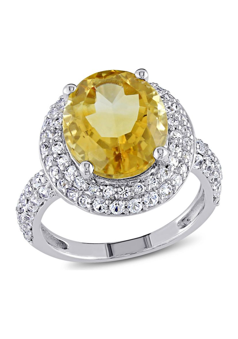 Lab Created Citrine and Created White Sapphire Oval Halo Ring in Sterling Silver