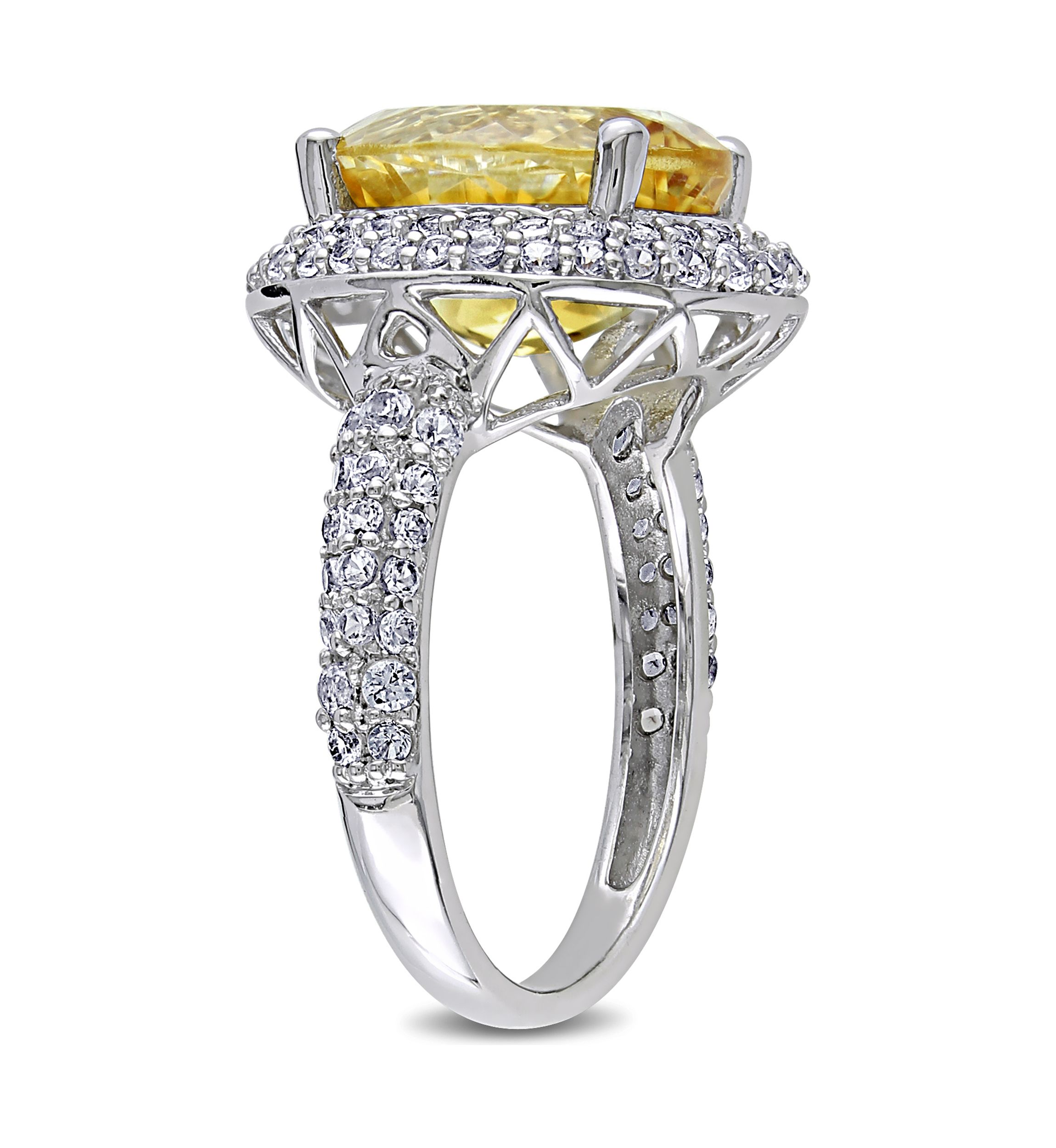 Lab Created Citrine and Created White Sapphire Oval Halo Ring in Sterling Silver