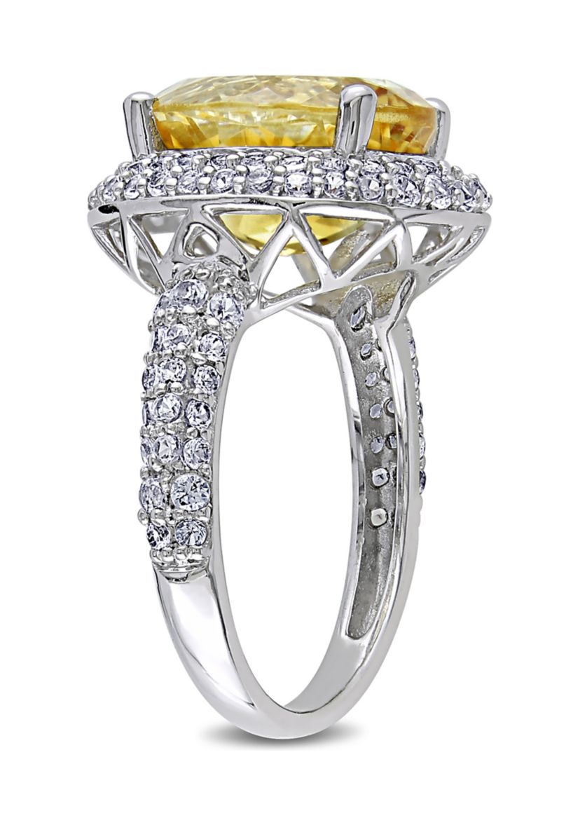 Lab Created Citrine and Created White Sapphire Oval Halo Ring in Sterling Silver