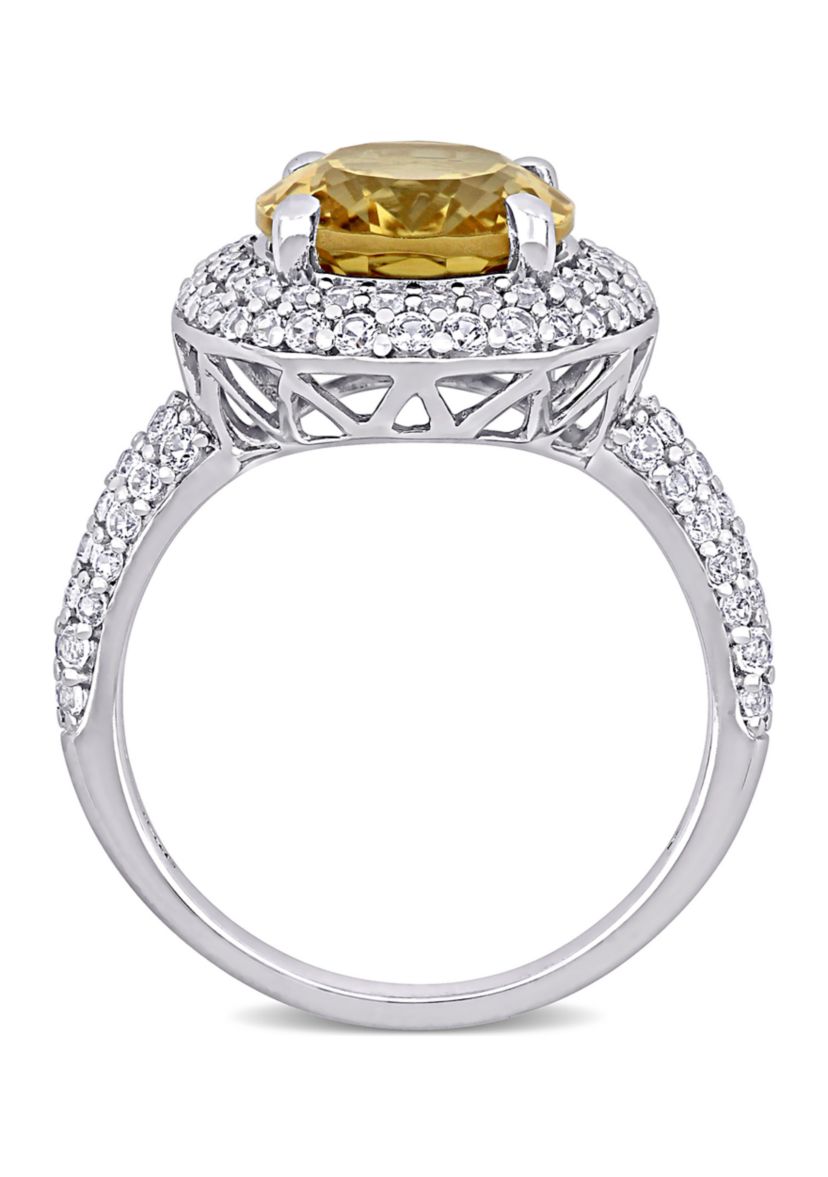 Lab Created Citrine and Created White Sapphire Oval Halo Ring in Sterling Silver