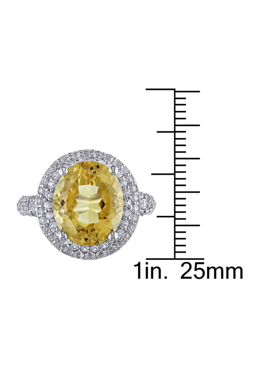 Lab Created Citrine and Created White Sapphire Oval Halo Ring in Sterling Silver