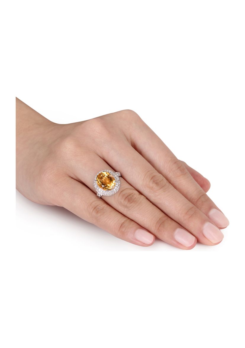 Lab Created Citrine and Created White Sapphire Oval Halo Ring in Sterling Silver