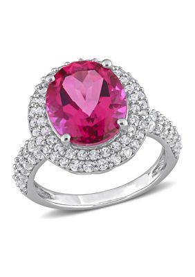 Belk & Co Lab Created Pink Topaz and Created White Sapphire Oval Halo Ring in Sterling Silver, 9