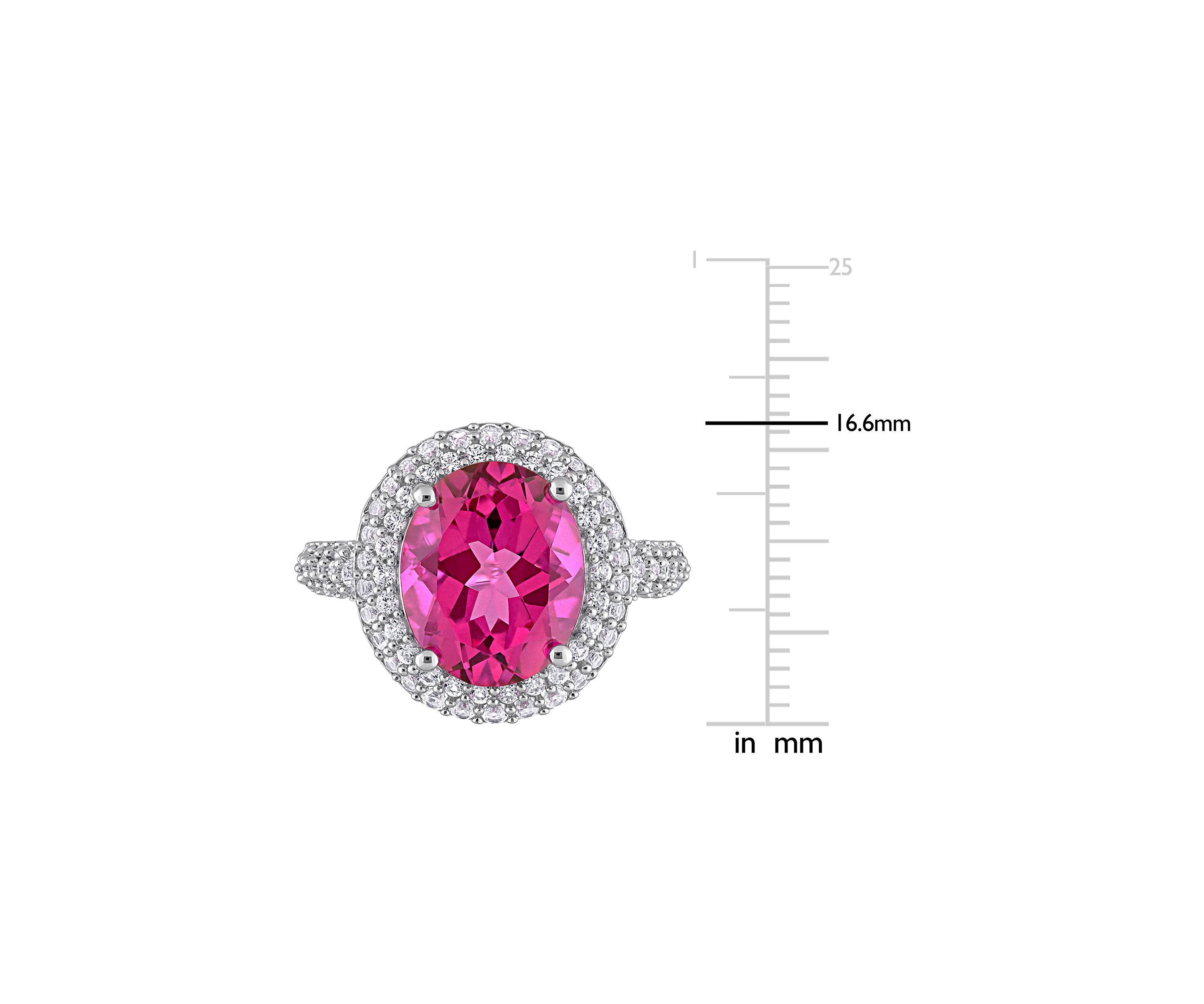 Lab Created Pink Topaz and Created White Sapphire Oval Halo Ring in Sterling Silver