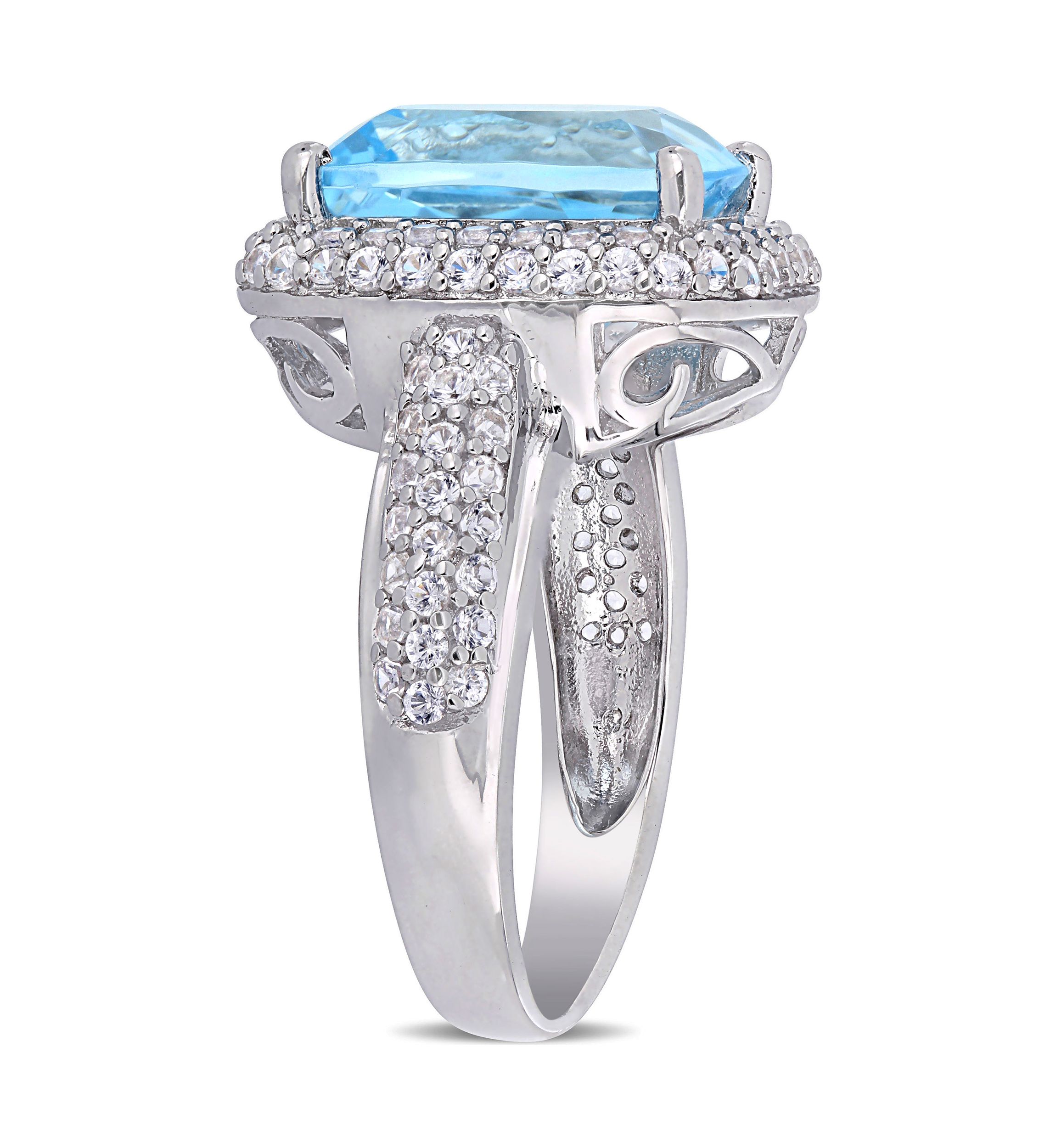 Lab Created Blue Topaz and Created White Sapphire Halo Ring in Sterling Silver
