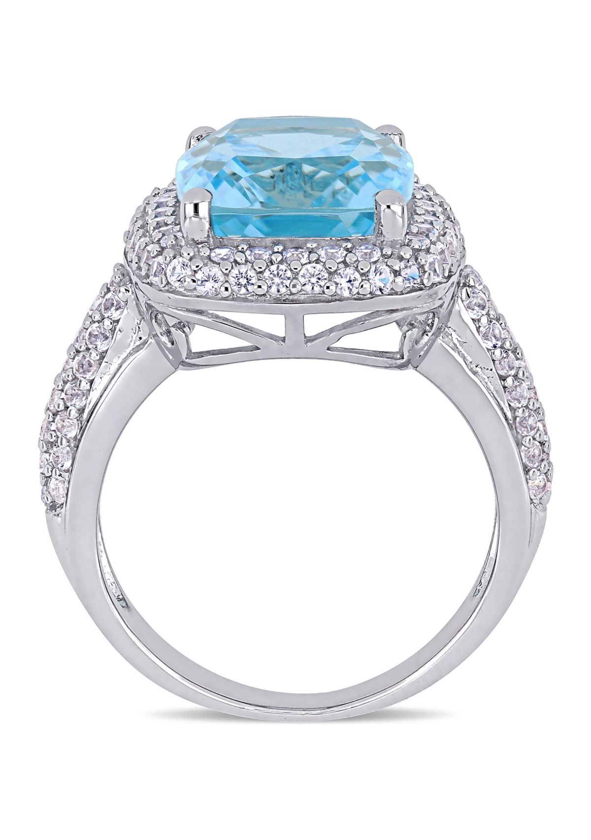 Lab Created Blue Topaz and Created White Sapphire Halo Ring in Sterling Silver