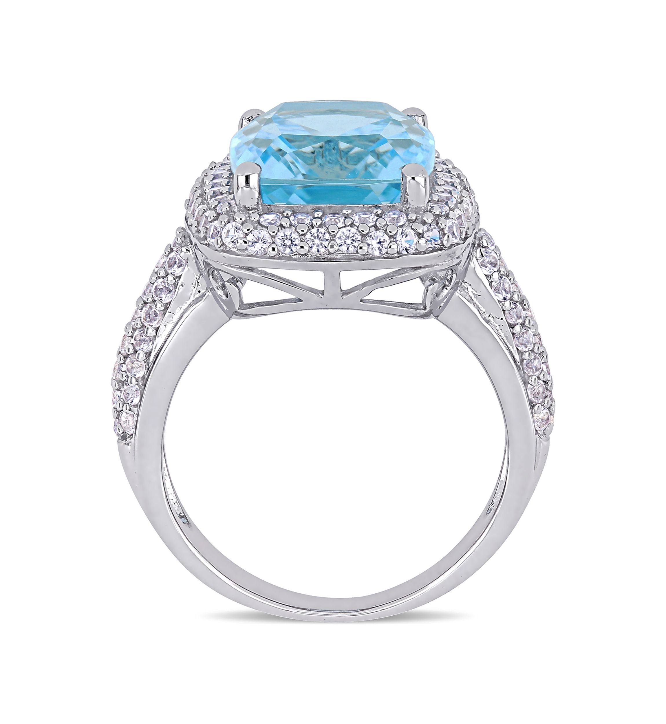 Lab Created Blue Topaz and Created White Sapphire Halo Ring in Sterling Silver