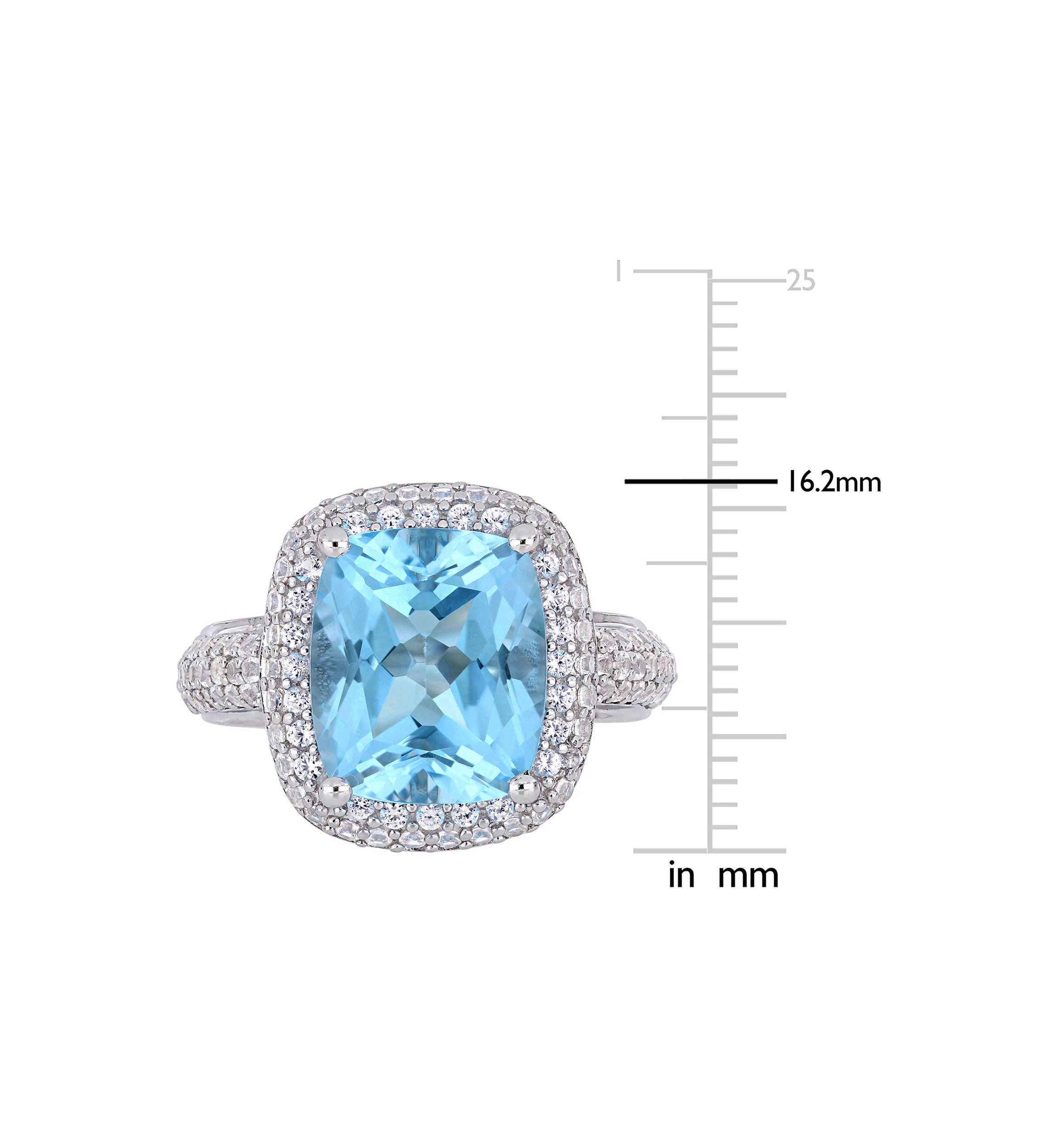 Lab Created Blue Topaz and Created White Sapphire Halo Ring in Sterling Silver
