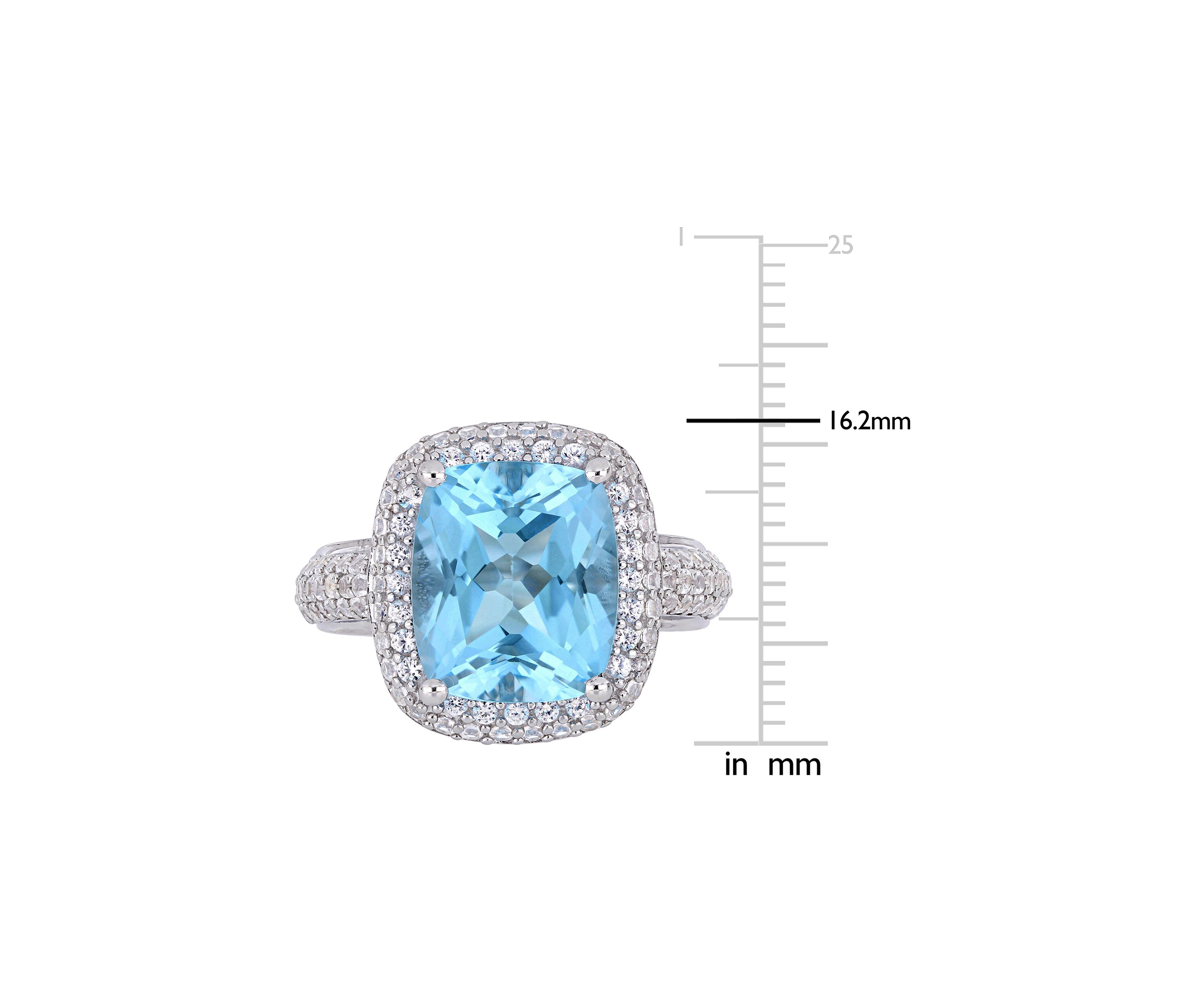 Lab Created Blue Topaz and Created White Sapphire Halo Ring in Sterling Silver