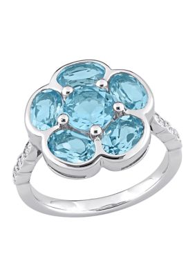 Belk & Co 3.3 Ct. T.w. Blue Topaz And Diamond Accent Floral Ring In Sterling Silver