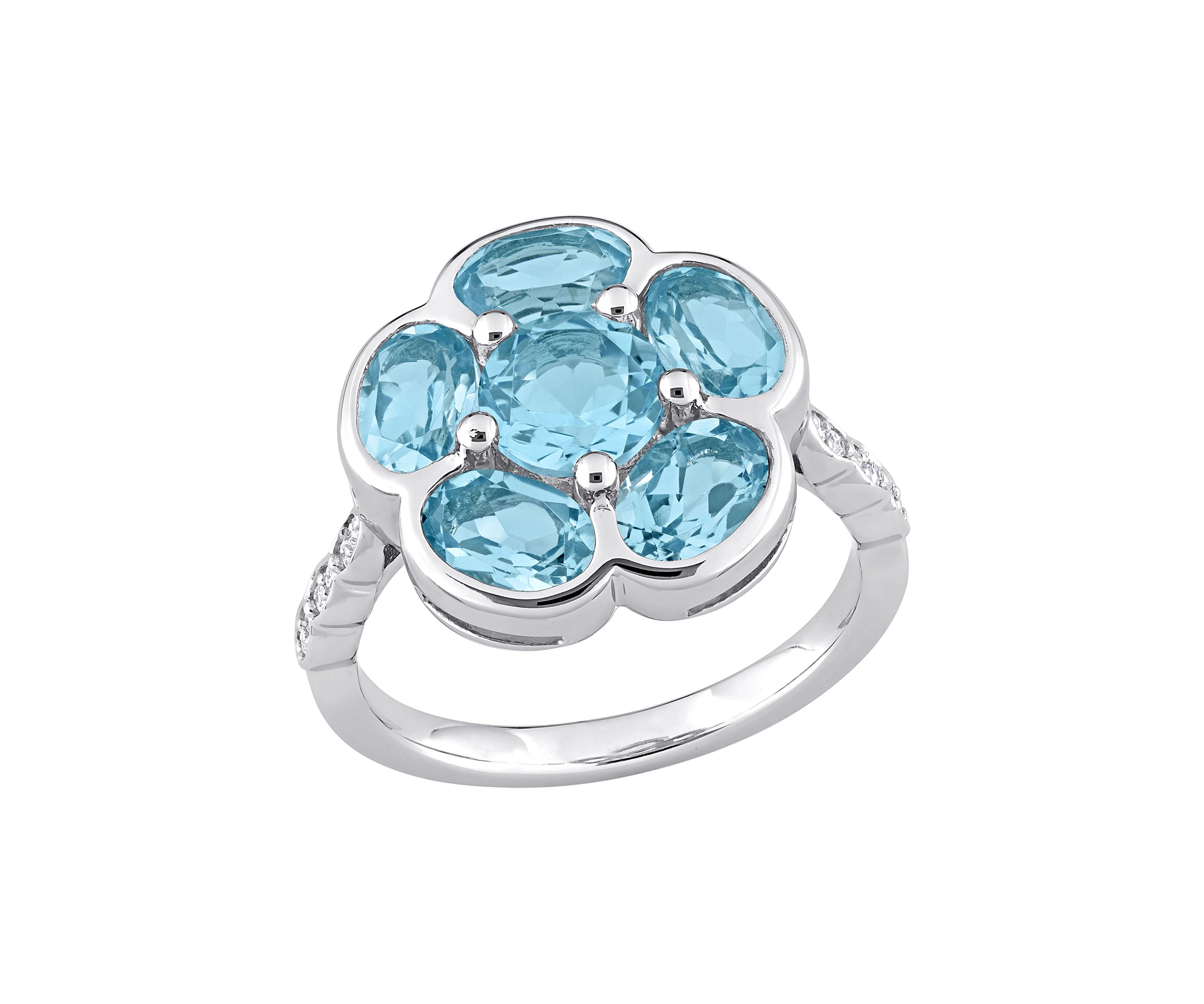 3.3 ct. t.w. Blue Topaz and Diamond Accent Floral Ring in Sterling Silver