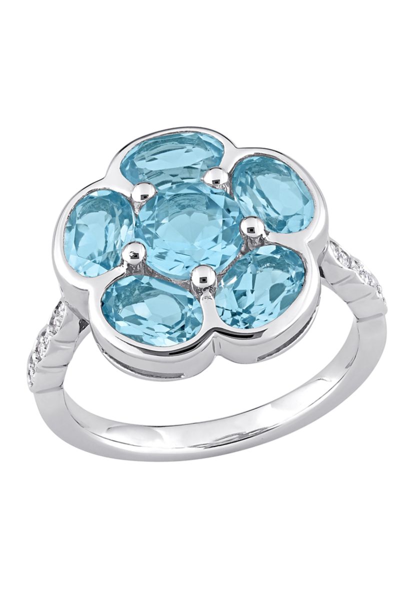 3.3 ct. t.w. Blue Topaz and Diamond Accent Floral Ring in Sterling Silver