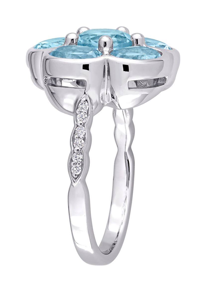 3.3 ct. t.w. Blue Topaz and Diamond Accent Floral Ring in Sterling Silver
