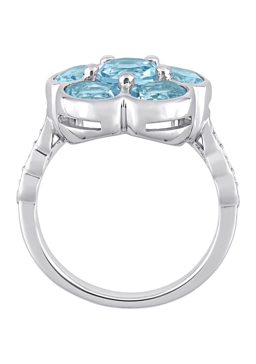 3.3 ct. t.w. Blue Topaz and Diamond Accent Floral Ring in Sterling Silver