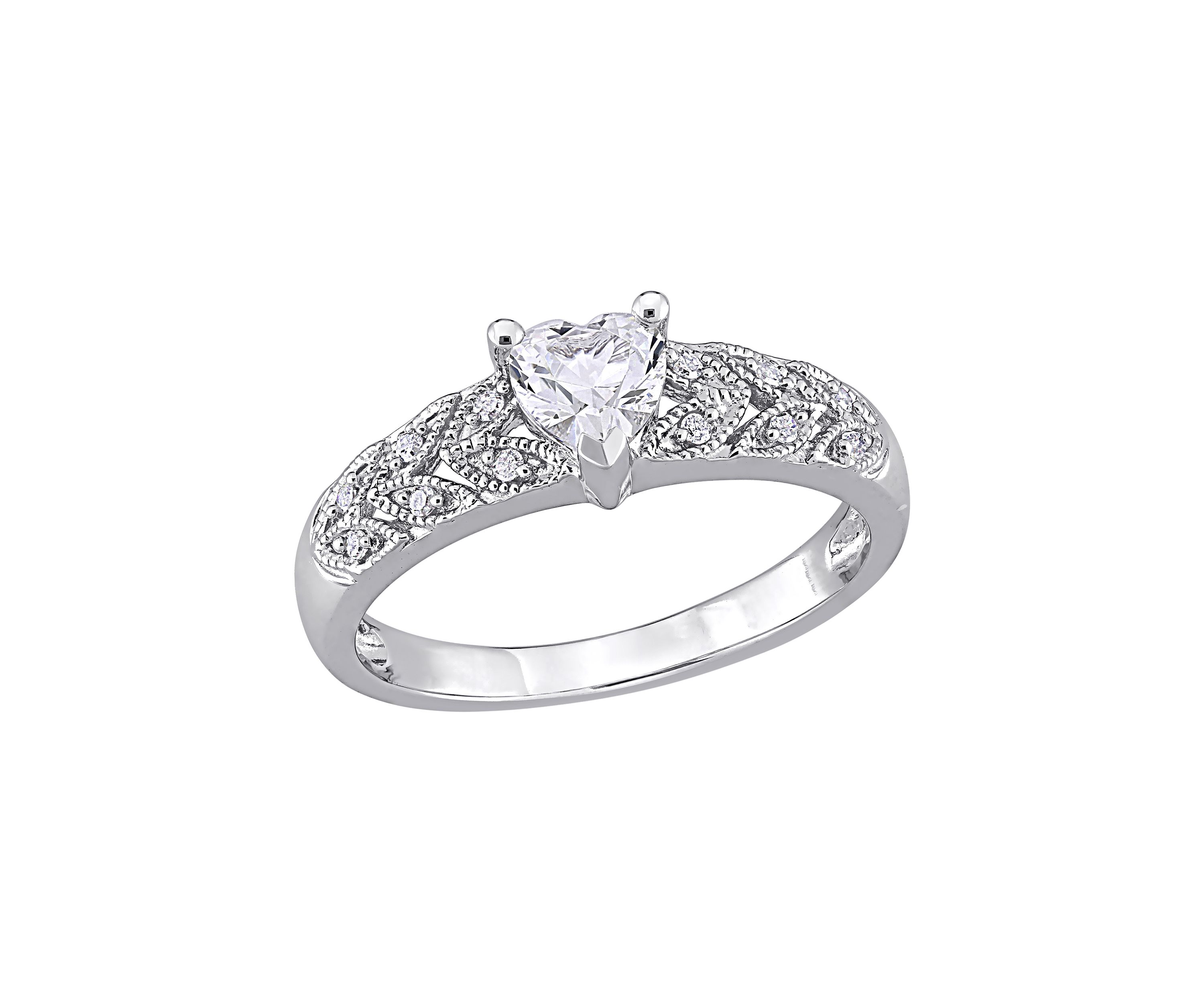 Lab Created 3/5 ct. t.w. Created White Sapphire and Diamond-Accent Heart Vintage Ring in Sterling Silver