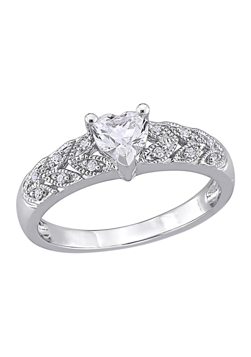 Lab Created 3/5 ct. t.w. Created White Sapphire and Diamond-Accent Heart Vintage Ring in Sterling Silver
