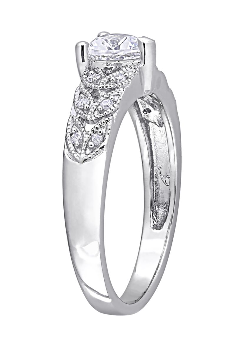 Lab Created 3/5 ct. t.w. Created White Sapphire and Diamond-Accent Heart Vintage Ring in Sterling Silver
