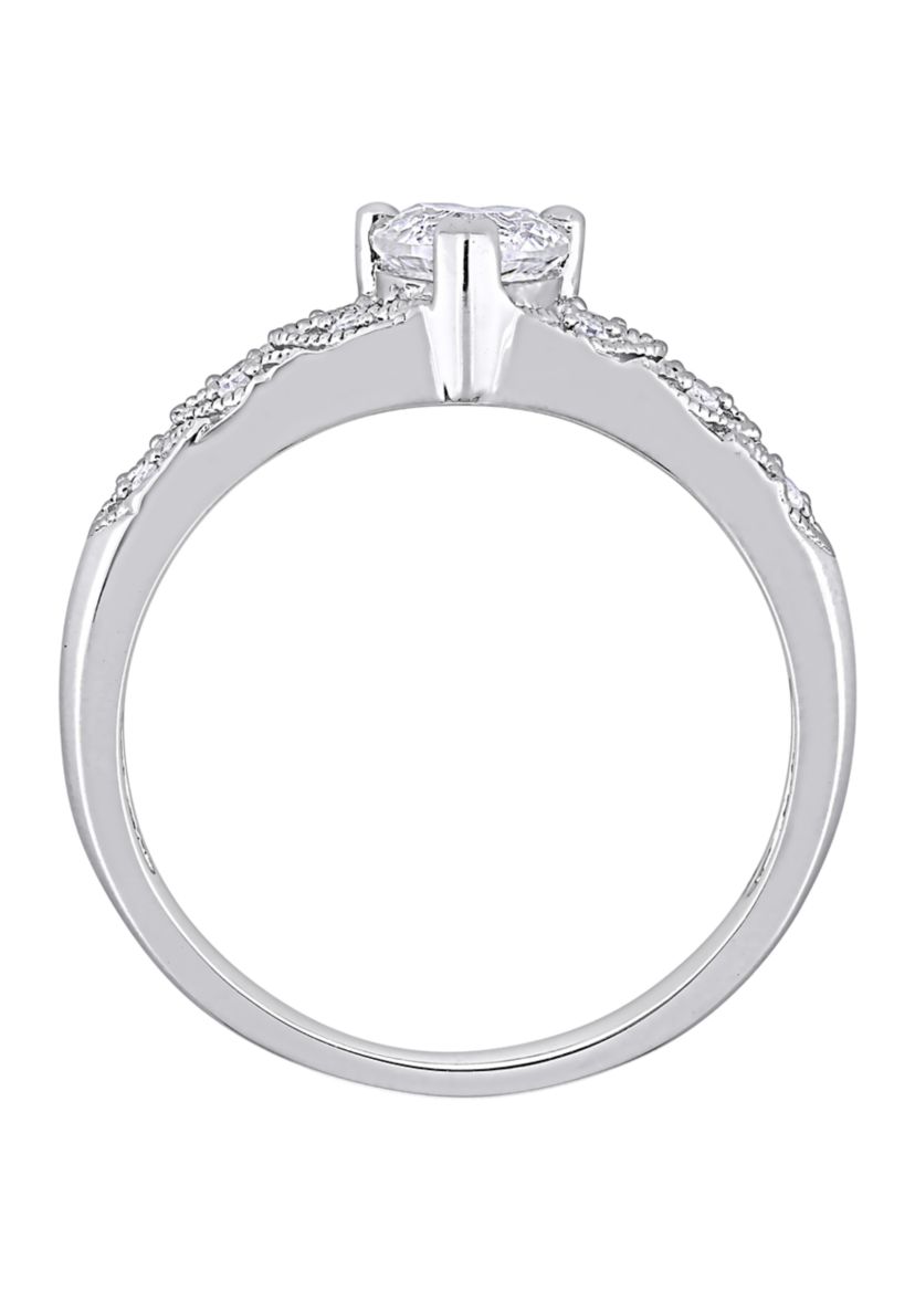 Lab Created 3/5 ct. t.w. Created White Sapphire and Diamond-Accent Heart Vintage Ring in Sterling Silver