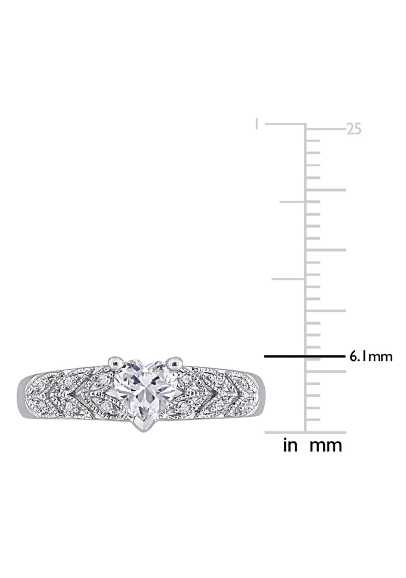 Lab Created 3/5 ct. t.w. Created White Sapphire and Diamond-Accent Heart Vintage Ring in Sterling Silver