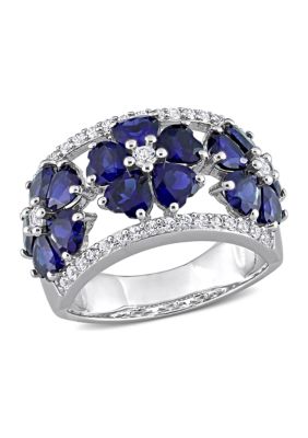 Belk & Co Lab Created 4.5 ct. t.w. Created Blue and White Sapphire Floral Ring in Sterling Silver, 8