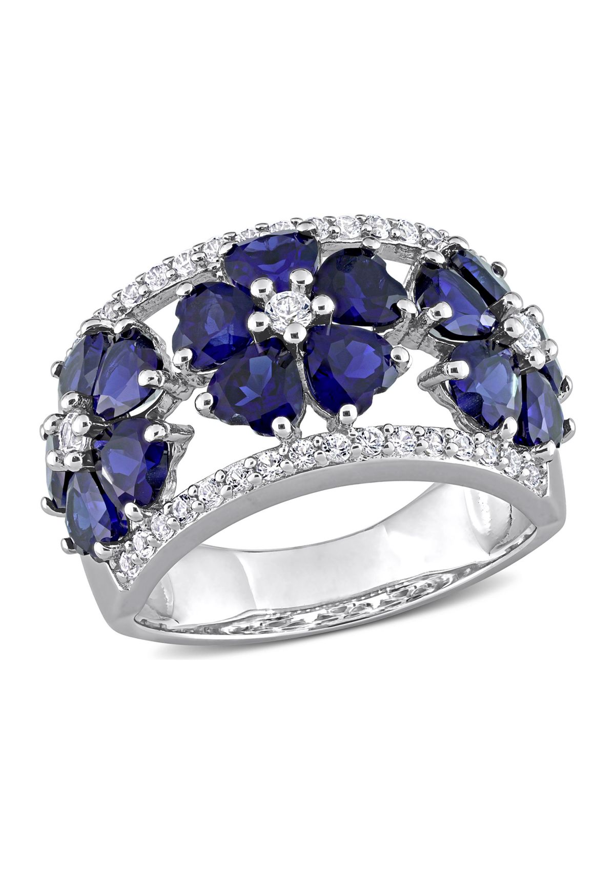 Lab Created 4.5 ct. t.w. Created Blue and White Sapphire Floral Ring in Sterling Silver