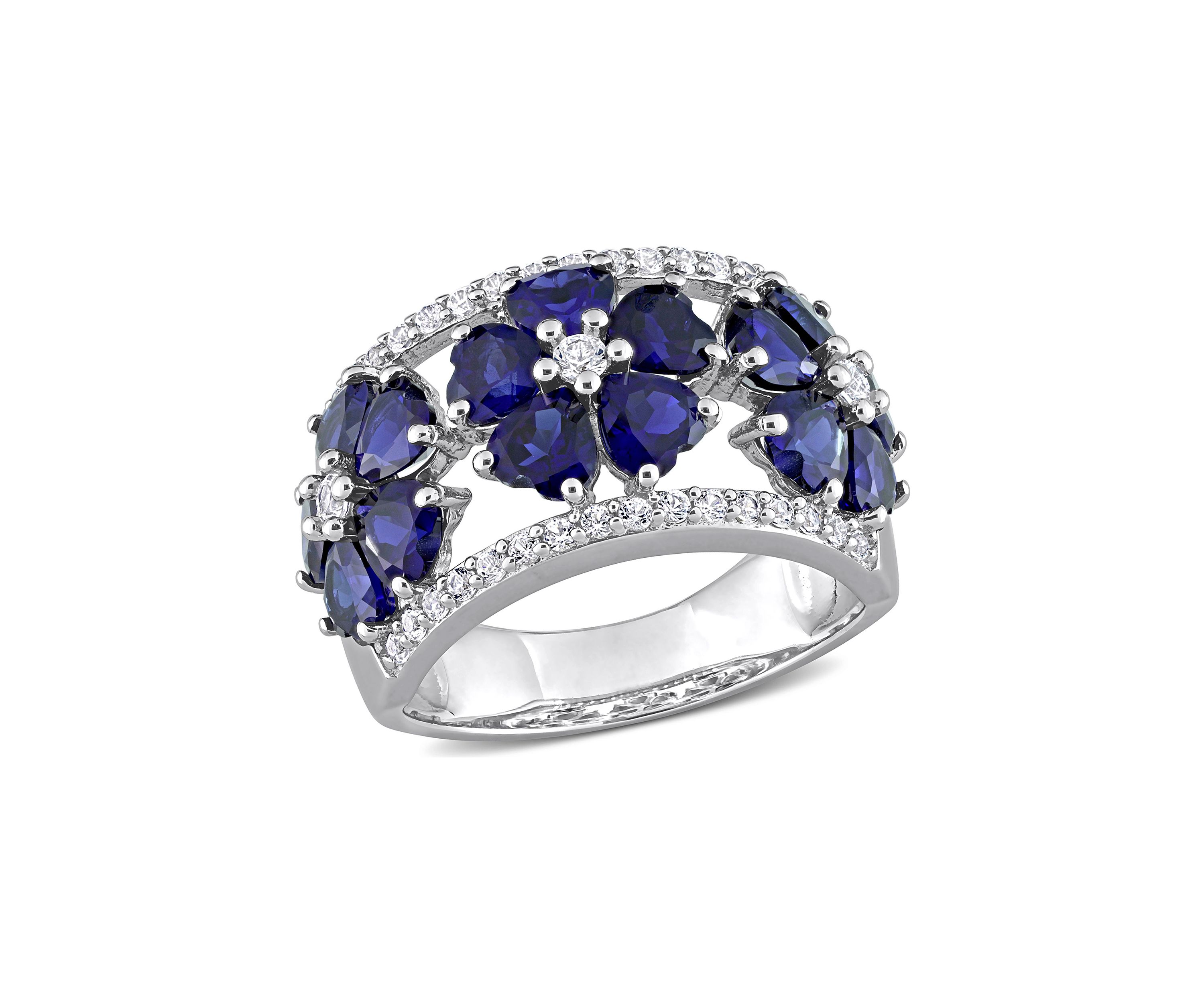 Lab Created 4.5 ct. t.w. Created Blue and White Sapphire Floral Ring in Sterling Silver