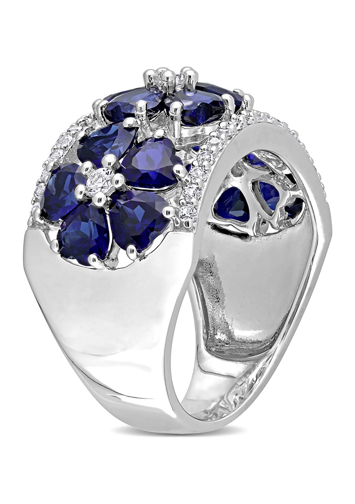 Lab Created 4.5 ct. t.w. Created Blue and White Sapphire Floral Ring in Sterling Silver