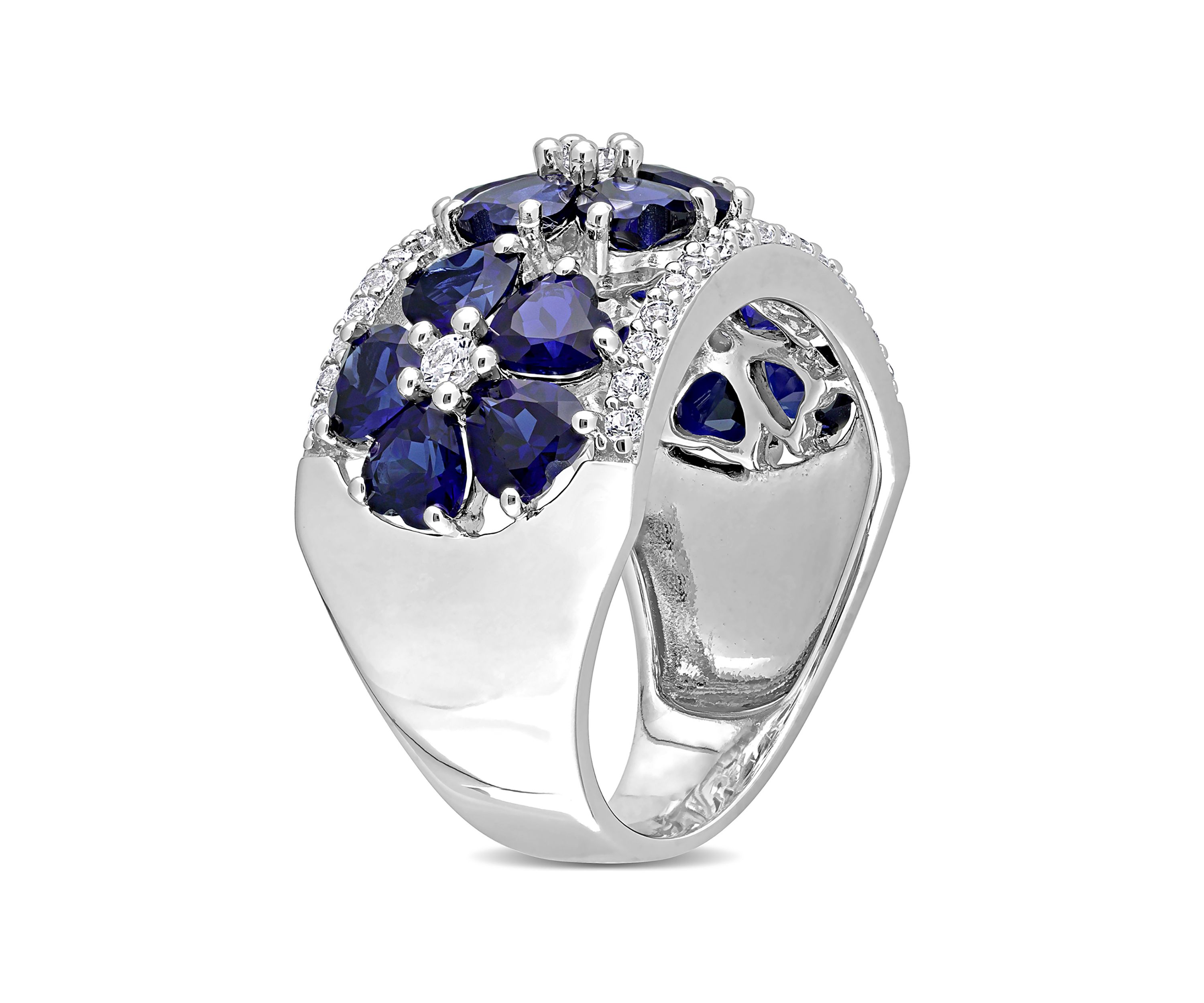 Lab Created 4.5 ct. t.w. Created Blue and White Sapphire Floral Ring in Sterling Silver