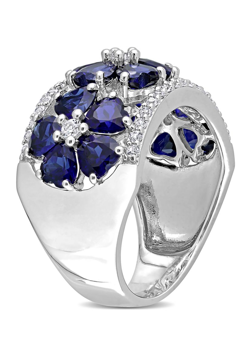 Lab Created 4.5 ct. t.w. Created Blue and White Sapphire Floral Ring in Sterling Silver