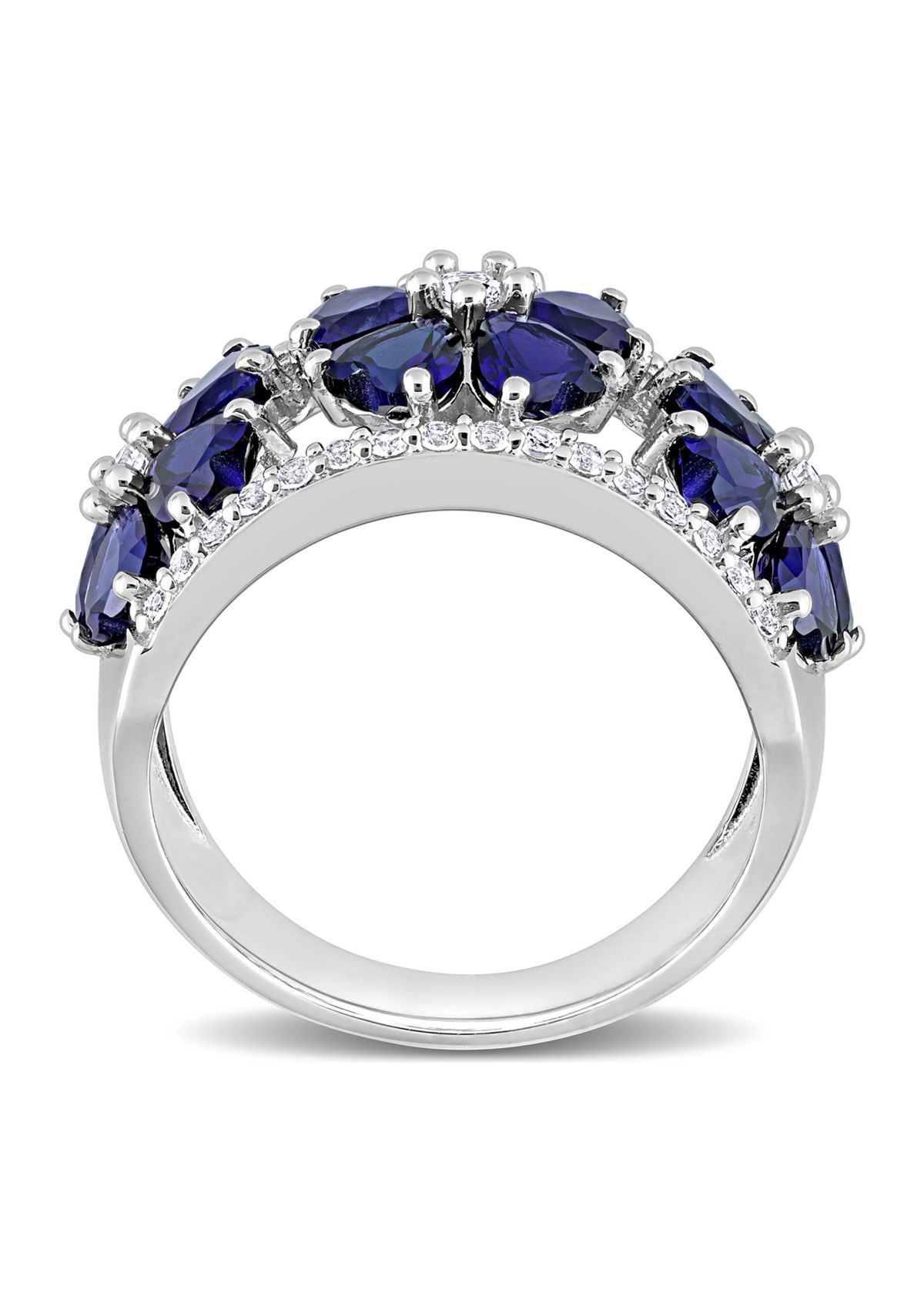 Lab Created 4.5 ct. t.w. Created Blue and White Sapphire Floral Ring in Sterling Silver