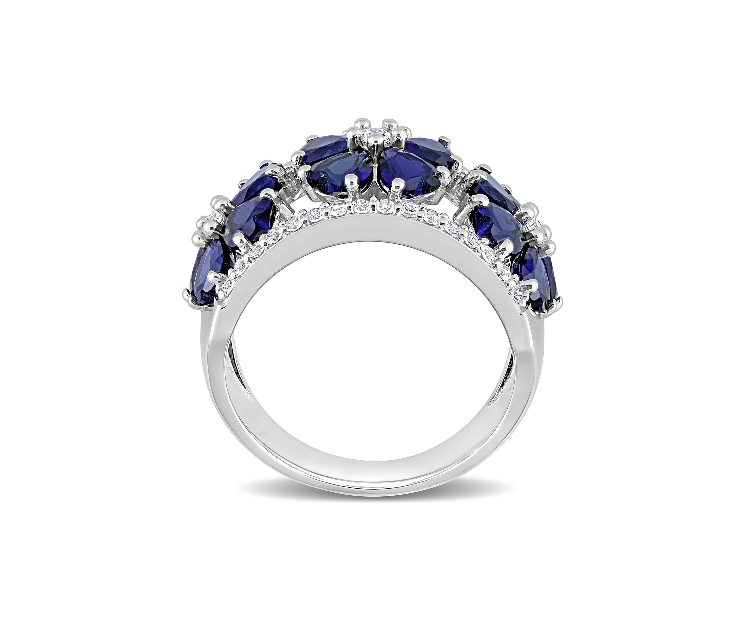 Lab Created 4.5 ct. t.w. Created Blue and White Sapphire Floral Ring in Sterling Silver