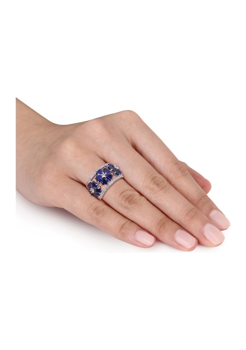 Lab Created 4.5 ct. t.w. Created Blue and White Sapphire Floral Ring in Sterling Silver