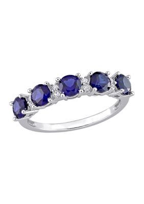 Belk & Co Lab Created 1.62 ct. t.w. Created Blue and White Sapphire Semi Eternity Ring in Sterling Silver, 9