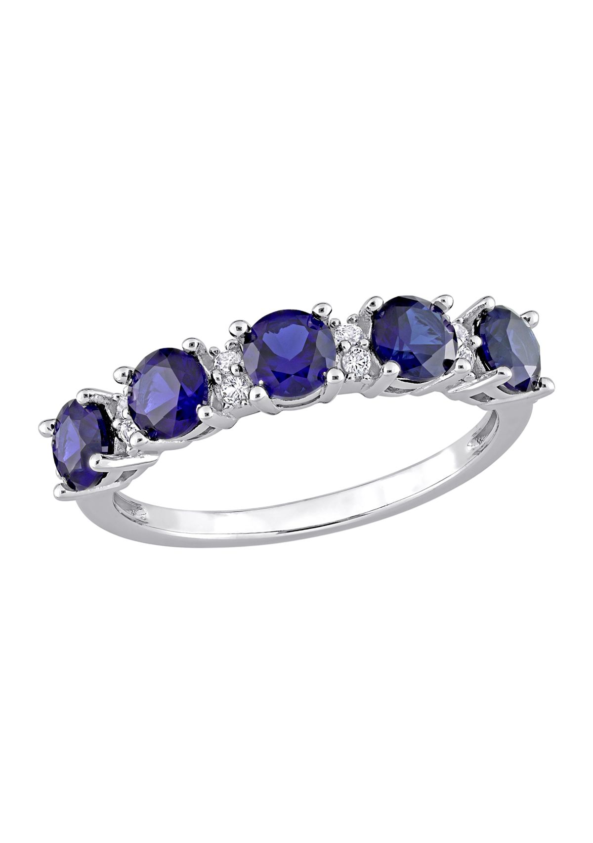Lab Created 1.62 ct. t.w. Created Blue and White Sapphire Semi Eternity Ring in Sterling Silver